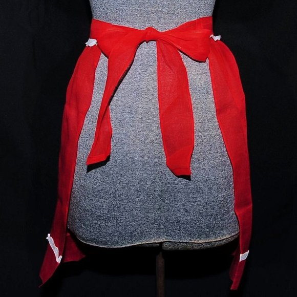 Vintage 50s Red Illusion Organza & Lace Fancy Hostess Apron July 4th, Christmas - Picture 5 of 8